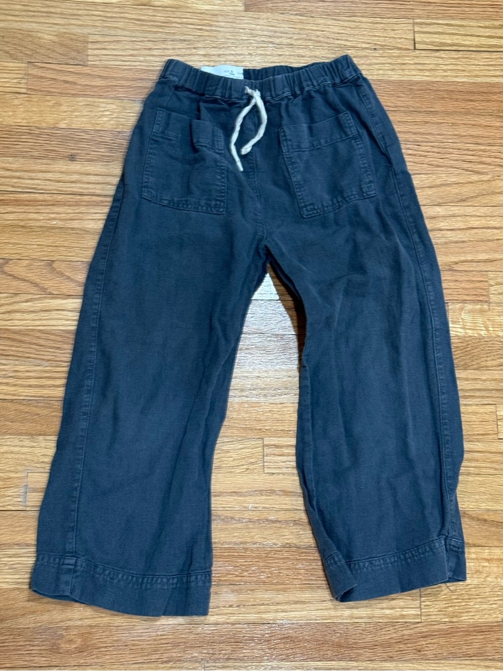 Zara Dark Gray Wide Leg Linen Blend Girls Drawstring Pants EUC Size 6